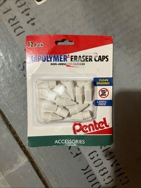 Pentel Hi-Polymer White Eraser Caps - 12 Pack